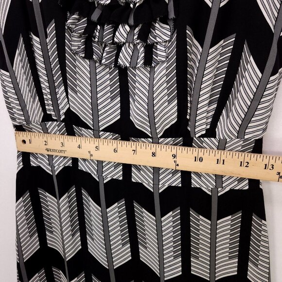 Tory Burch 100% Silk Dress Sleeveless A-Line Ruffle Top Size 2 Chevron Gray - Picture 9 of 13